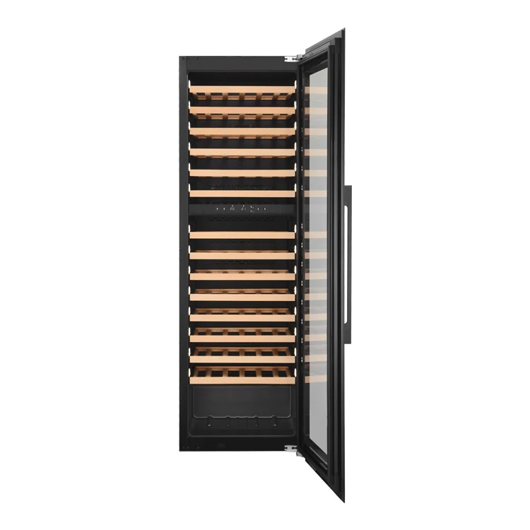 Вертикальный охладитель для вина постоянной температуры Двухзонный компрессор Настенный высококачественный домашний Электронный температурный черный и SUS