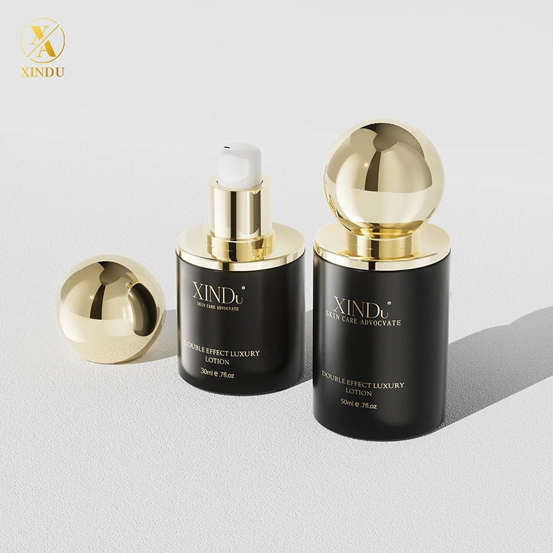 Luxury Wholesale Gold Ball-Shaped Glass Bottle Set Unique Lotion Pump Cream Jar with Offset Printing for Cosmetic Use