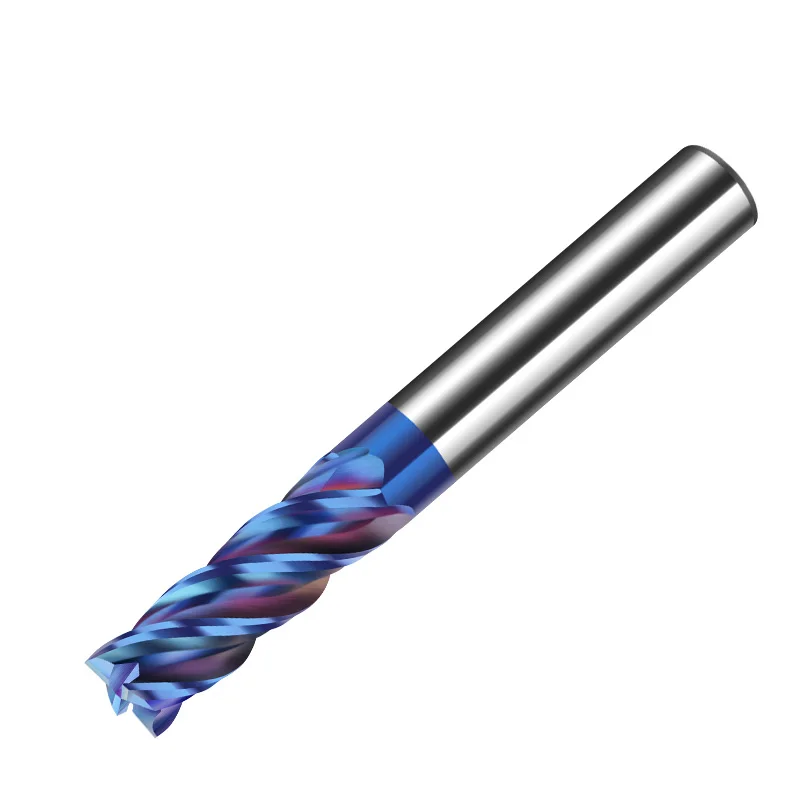 HRC65 High Hardness Solid Carbide End Mills With Blue Coated 4 Flute Flattened Endmill