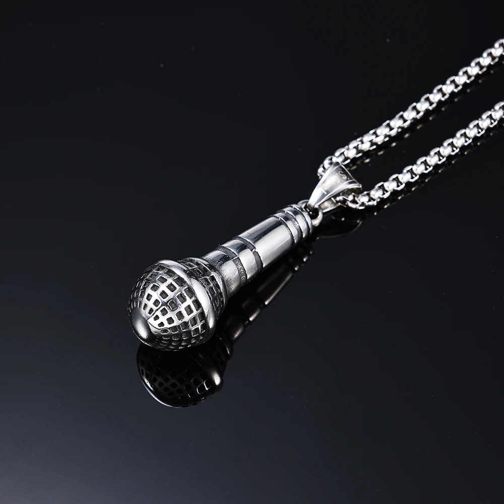 Wholesale High Quality Personalized Trend Microphone Charm Pendant Stainless Steel  Microphone Biker Pendant Necklace Jewelry