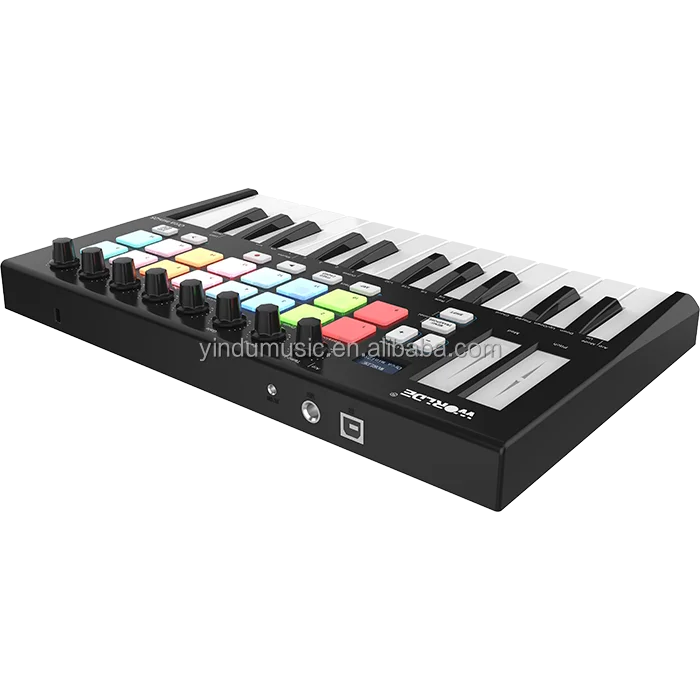 Wrolde Mini II портативный USB-контроллер MIDI 25 клавиш музыкальный инструмент 8 RGB подушечки с подсветкой 4 назначаемых управления