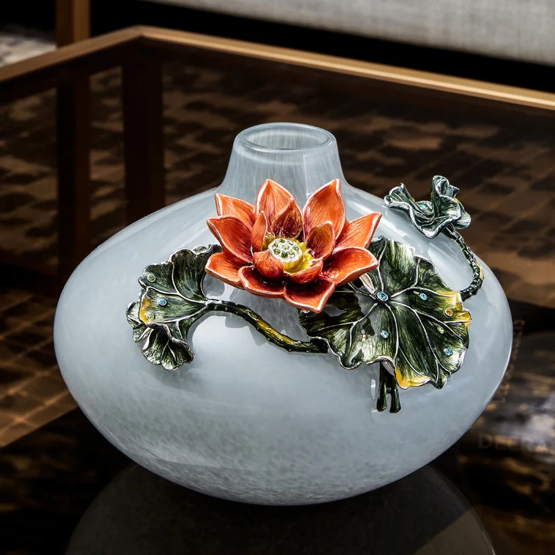 RORO home decor modern luxury table decoration light blue enamel painting flower colored glass vase for hotel home restaurant