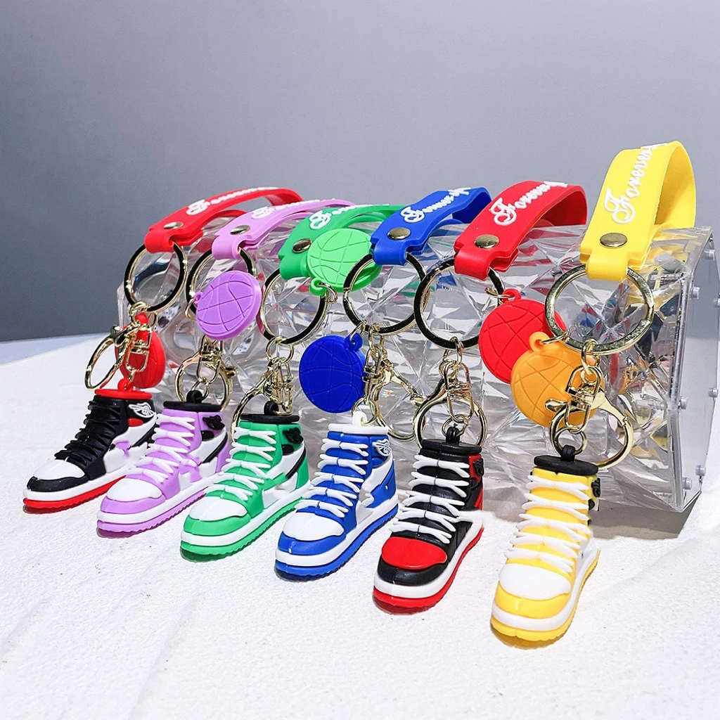 3D Cartoon rubber  basketball Sneaker shoe keychain cute custom silicon Anime keychain Kawaii car Bag pendant Keyring Key chain