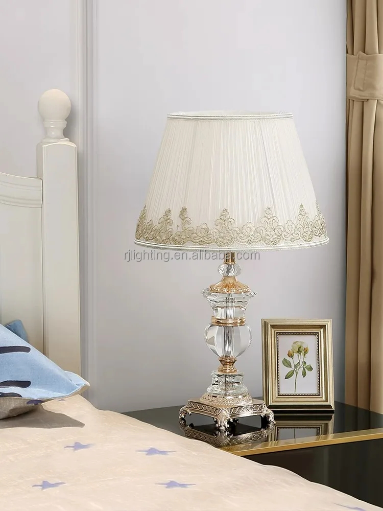 Table Lamp Fabric Lampshade Zinc Alloy Led Crystal European Room Designer Living Room Bedroom Decorative Luxury Romantic 10 90