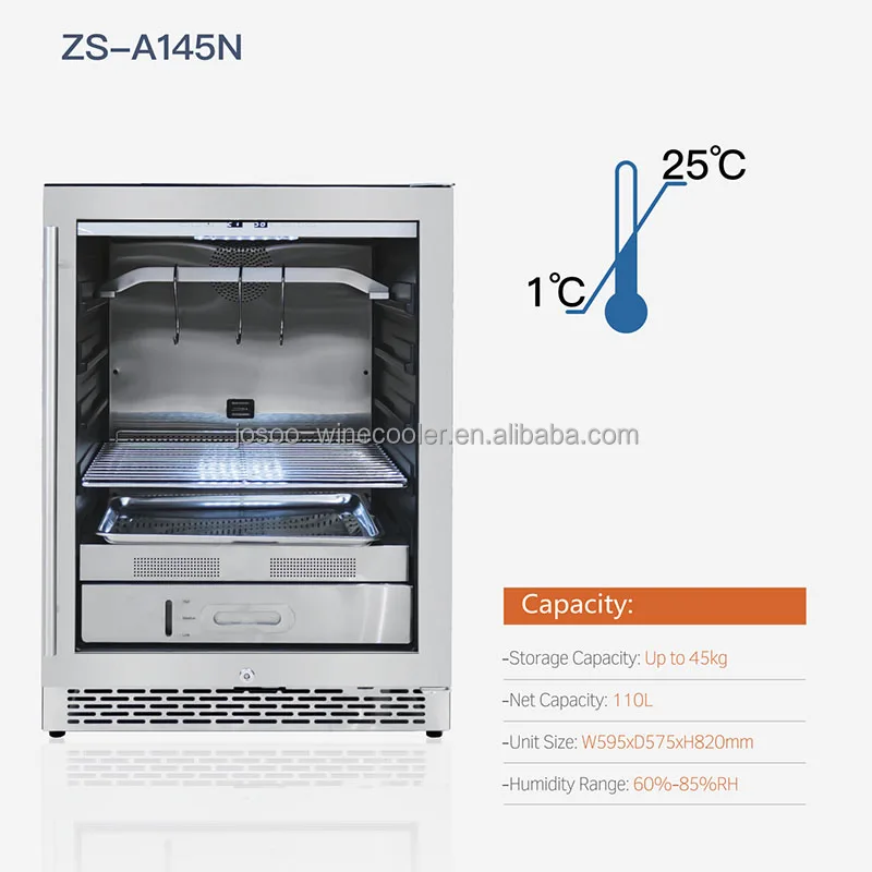 JOSOO 145L Dry Aged Beef Coolers Dry Age Meat Fridge Freezers Stainless Steel Maturation Machine Dry Ager Cabinet