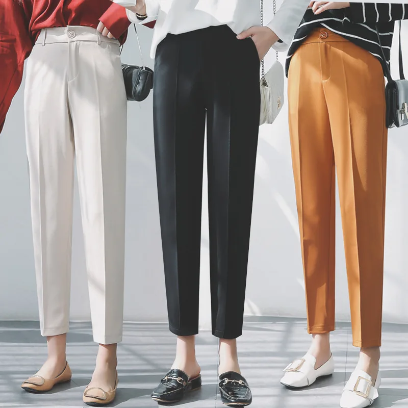 Women 2021 Casual Trousers Female Harlan Thin Feet Cigarette Pants High Waist Nine-point Overalls Suit Pants