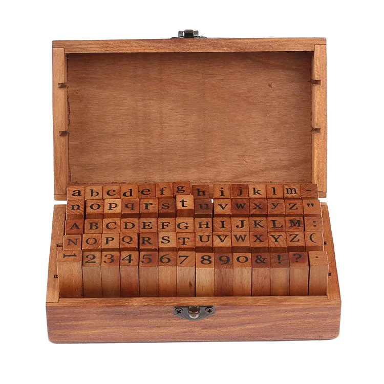 
70Pcs Wooden Rubber Alphabet Letter Number Stamps Stamper Seal Set Capital Upper Lower Case 