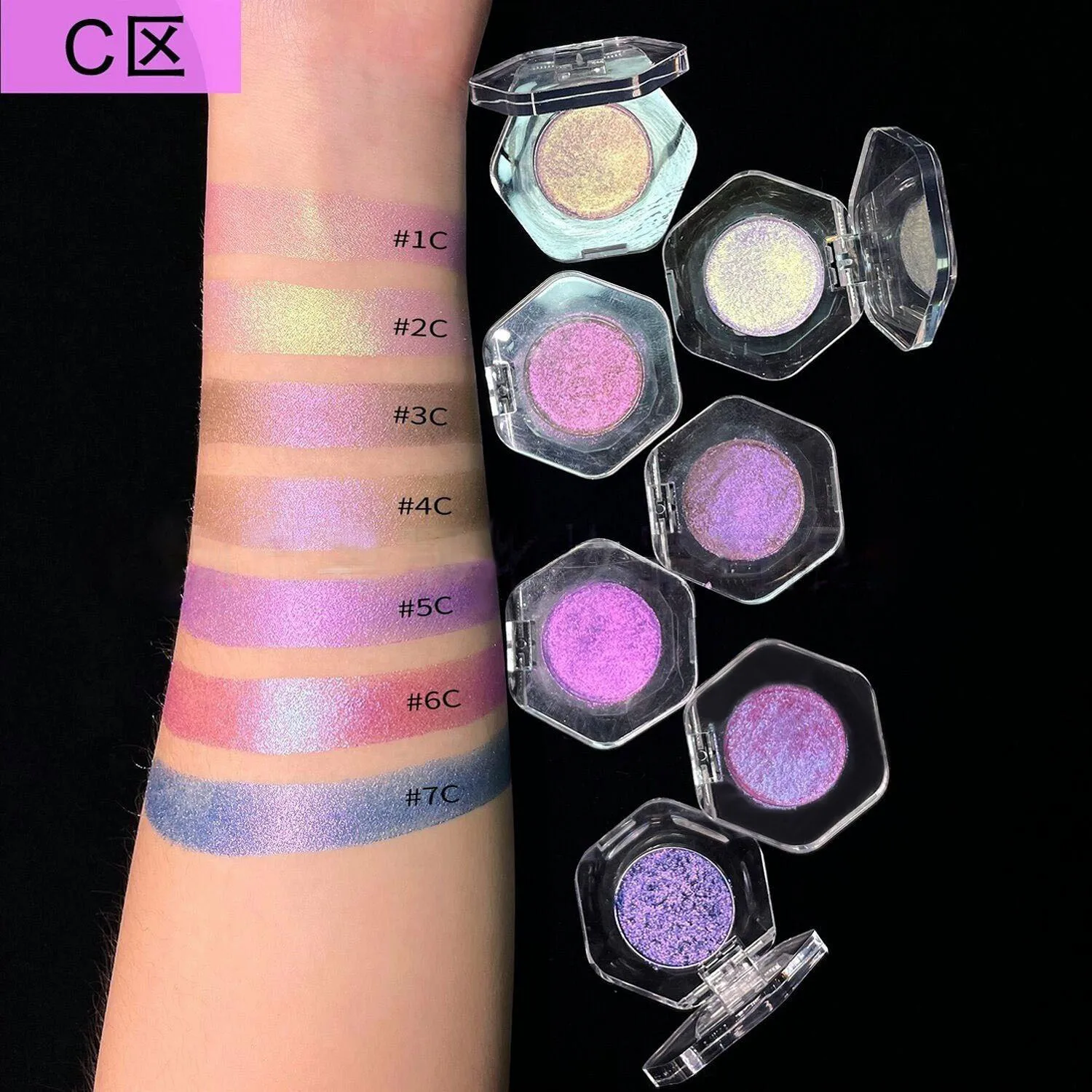 Low MOQ Vegan High Quality Makeup Waterproof Shimmering Glittering Diamond Shine Holographic Monochrome Chameleon Eyeshadow