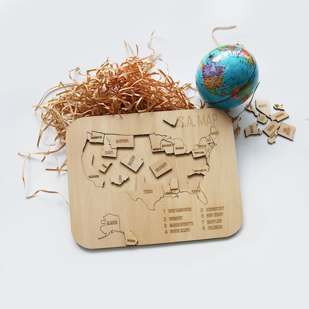 Wooden Puzzle Toy Custom World Map Jigsaw Montessori Puzzle Toy 3d Map for Kids