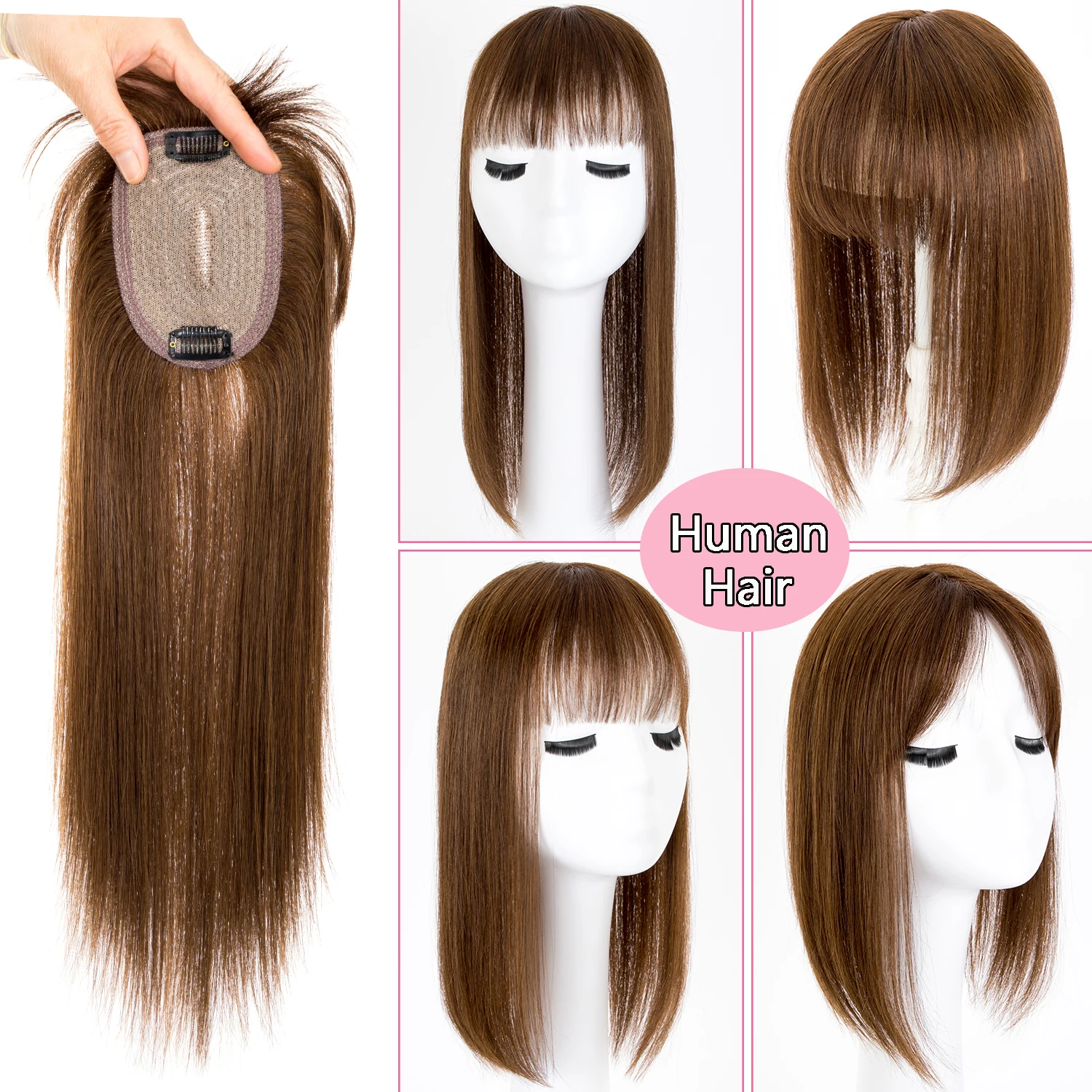 BLT New best selling 100% raw remy indian hair topper with bang look natural  beauty girl hair toppers highlights human hair