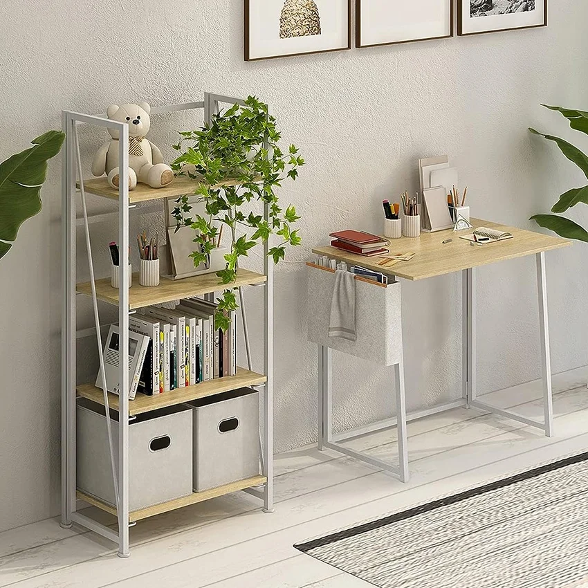 Vintage Foldable Bookshelf Folding Shelf bookcase Industrial Look Living Room Bedroom Furniture 4 Tier Shelf