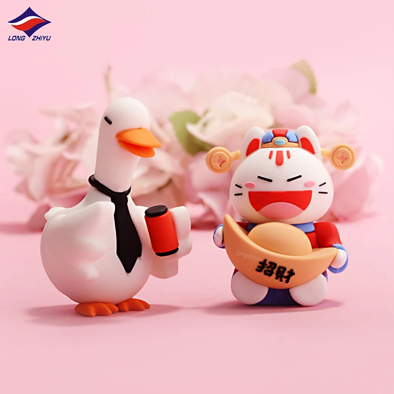 Longzhiyu 15 Years Factory Cute Lucky Cat 3D PVC Figurine Toys Custom Cartoon Animal Rubber Figure for Decorations