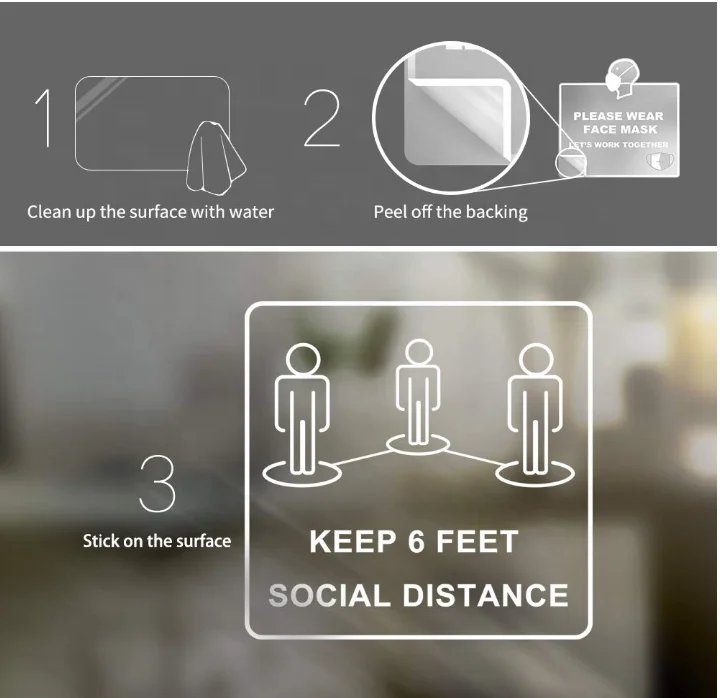  Social Distancing clear PVC decals - Safety Floor Sign Marker / adhesive window