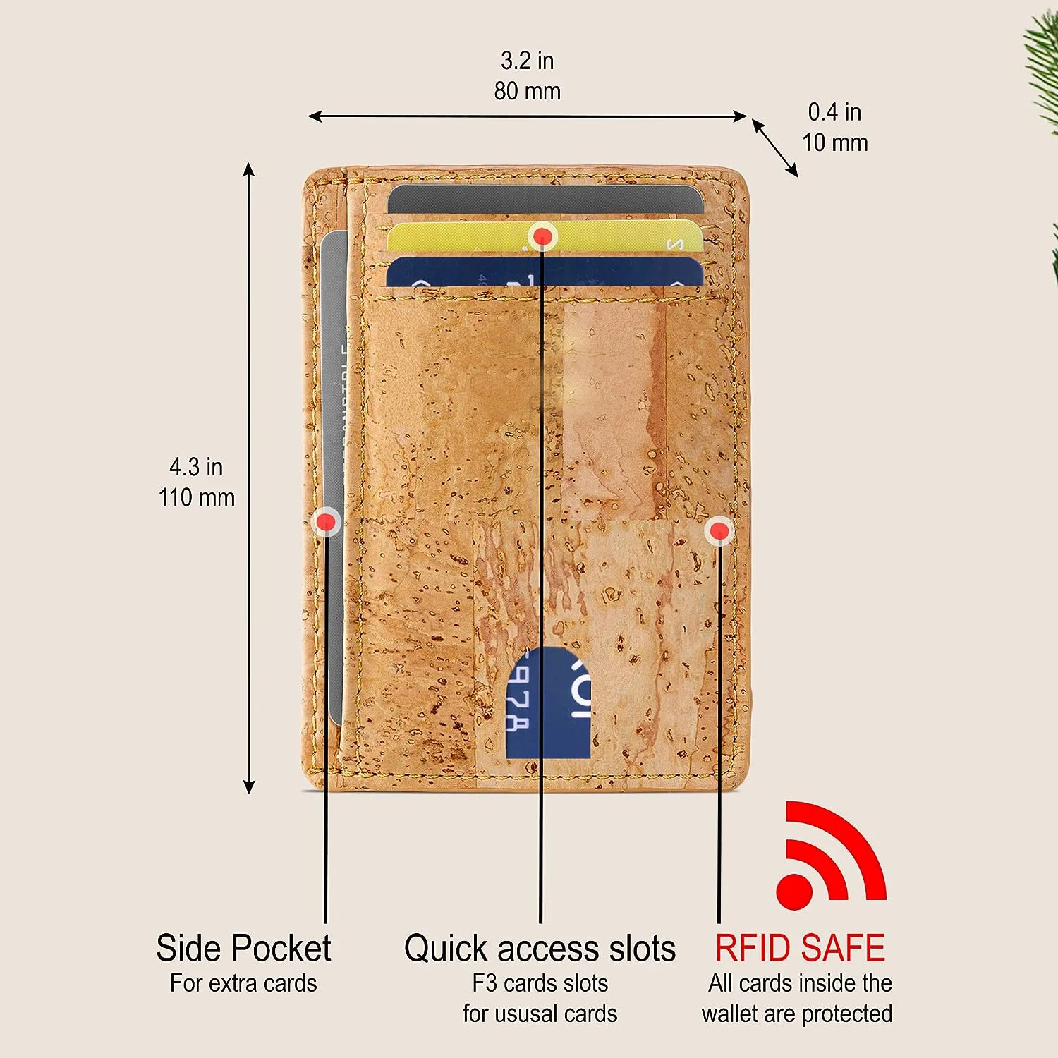 Eco Friendly Vegan Non Leather Cork Slim Wallet Minimalist Card Holder