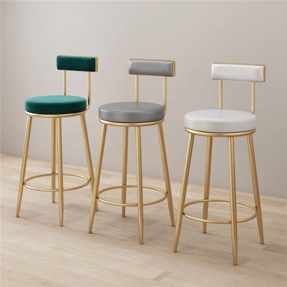  pink kitchen stool high chair modern style restaurant dining chairs With Back Rest designe coffee shop velvet leather