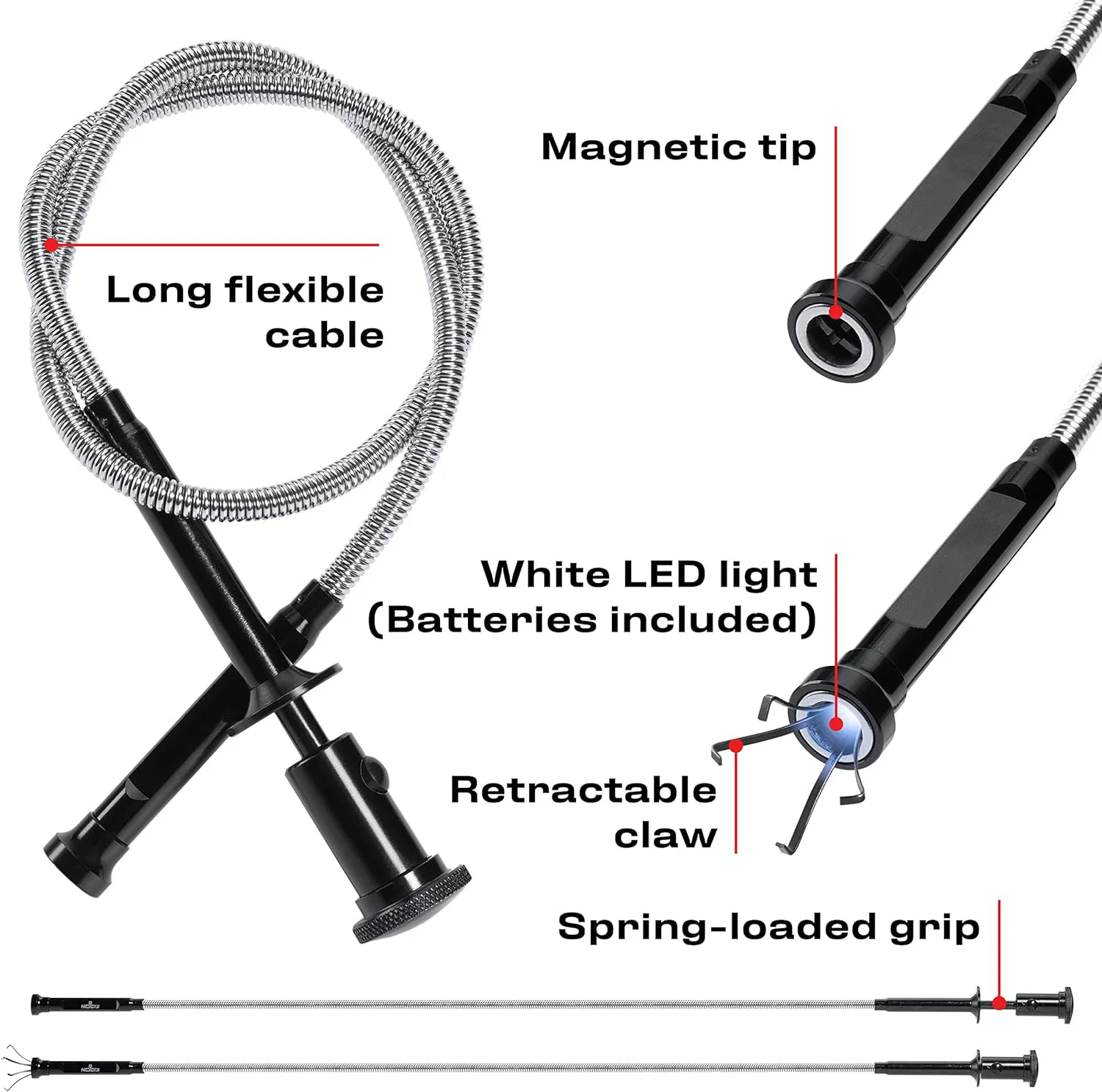 flexible led long reach magnetic claw gripper waste litter trash extended long grabber reacher tool pickle grabber