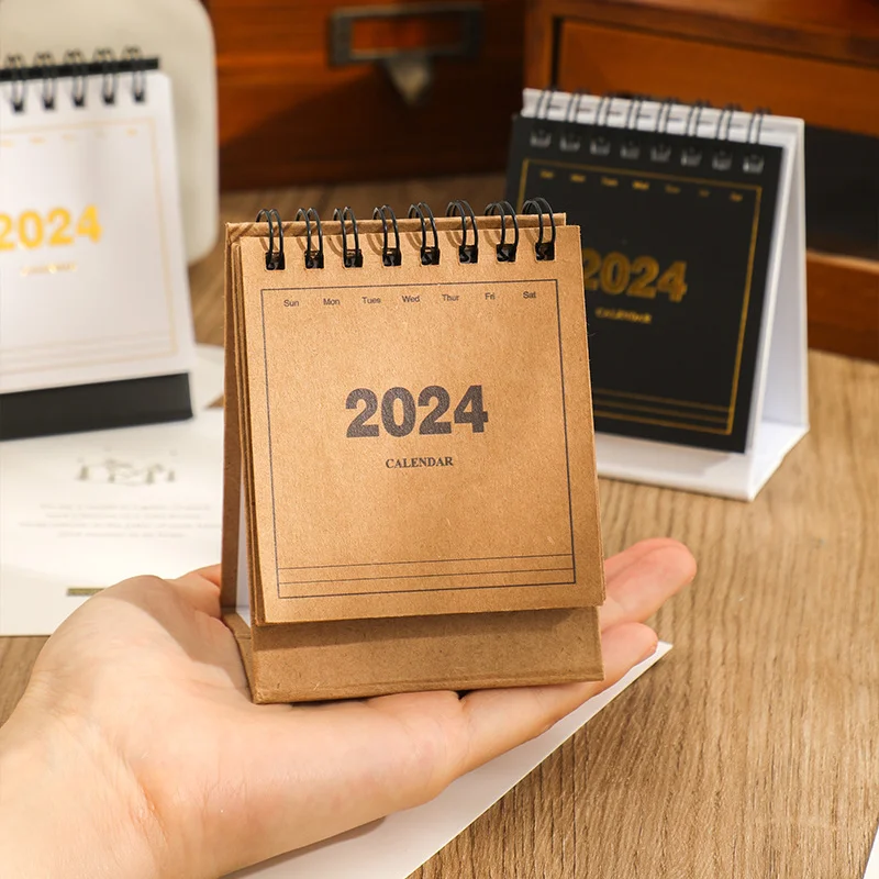 BECOL New Coming Creative Simple 2024 Desktop Calendar Double Coil Hardcover Mini Daily 365 Days Calendar Plan Memo Pad