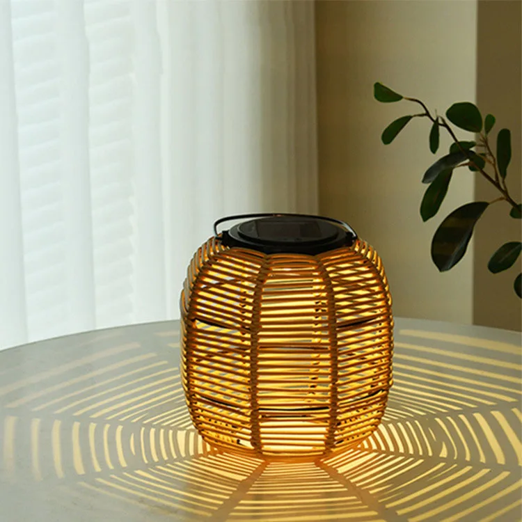 Handmade rattan woven LED lantern courtyard lamp solar outdoor waterproof garden decorative lamp