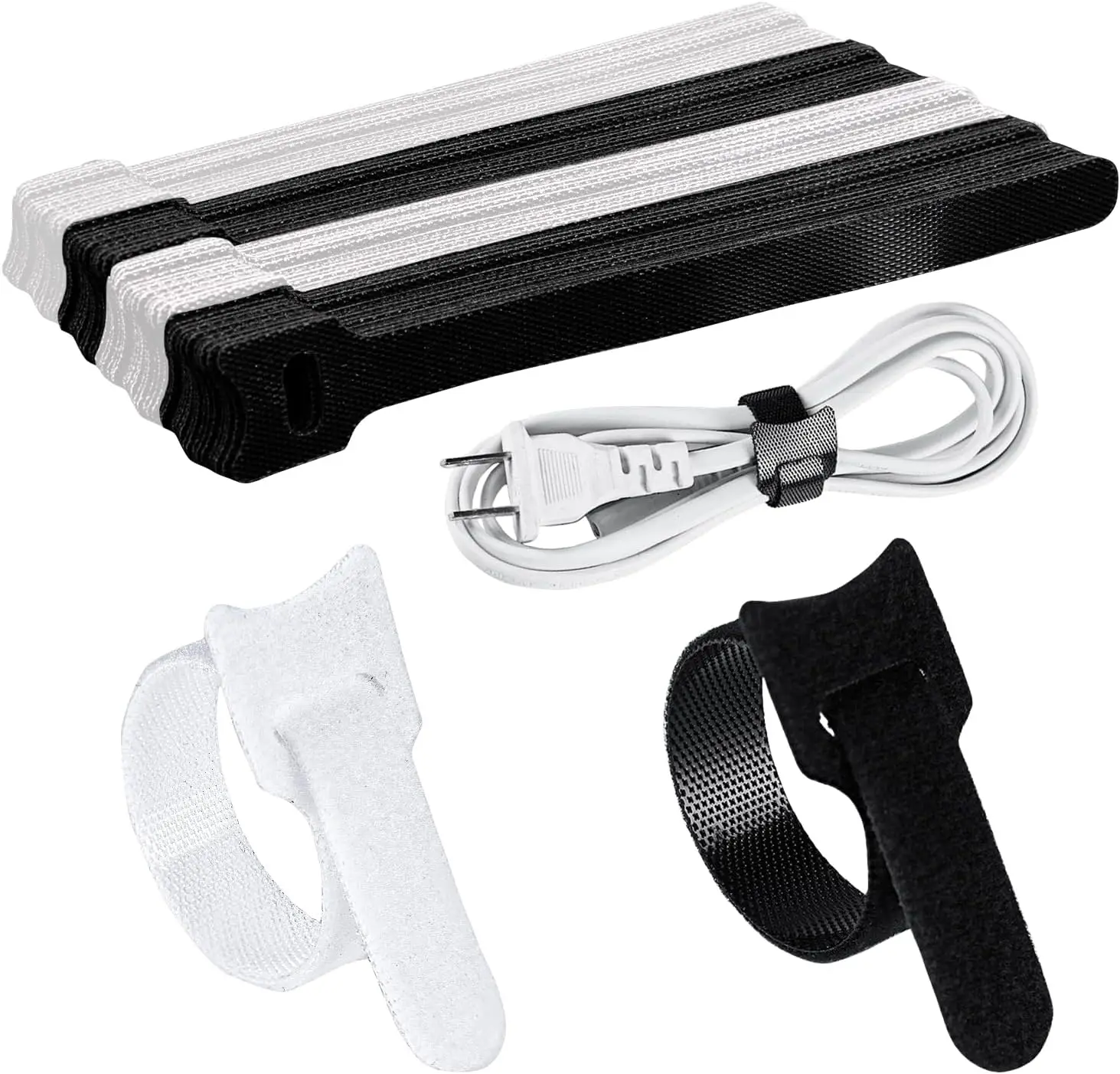 Adjustable Black Reusable Cable Ties and Cord Straps for Organizing and Managing Hook Loop Cords