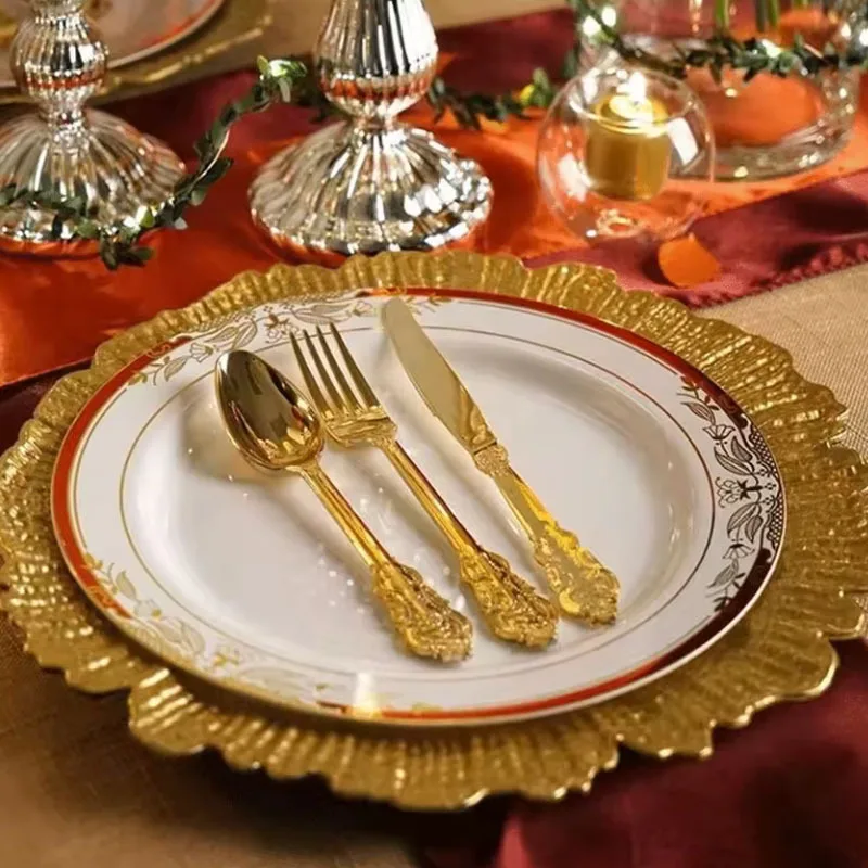 Custom Gold Charger Plates For Dinner Plates Plastic Tray Decorative Plates For Table Setting Thanksgiving Wedding
