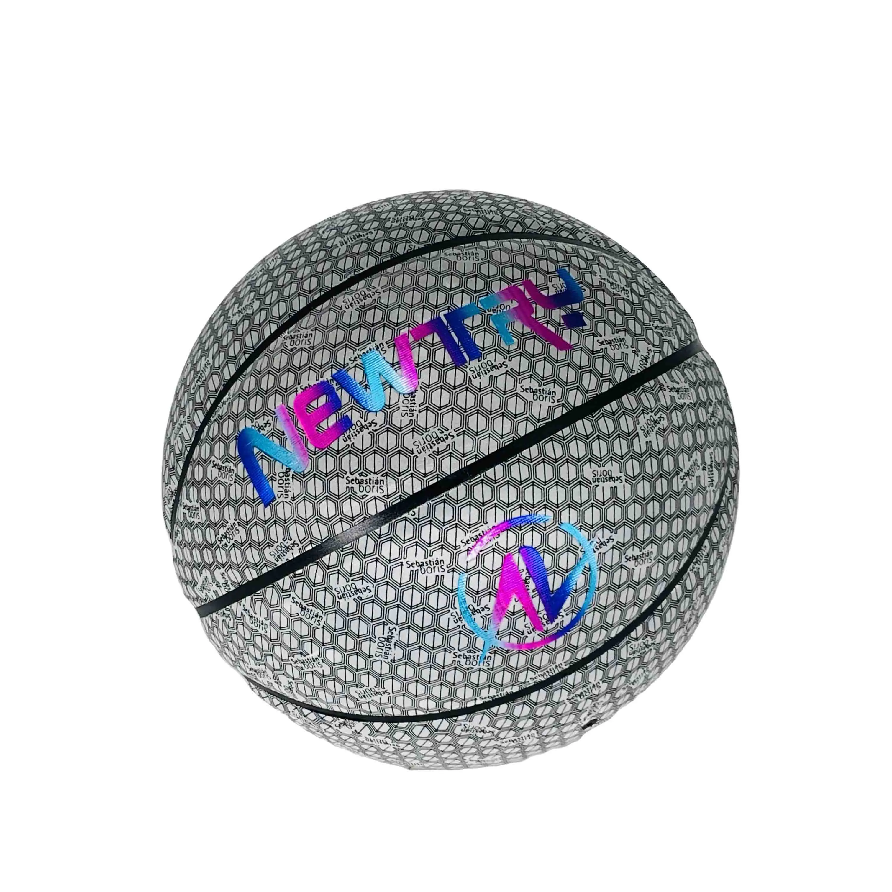 Custom Logo Glowing Holographic Basketball Reflective Shiny Leather Ball on Sale-Glow in the Dark Basketball Personalized Design