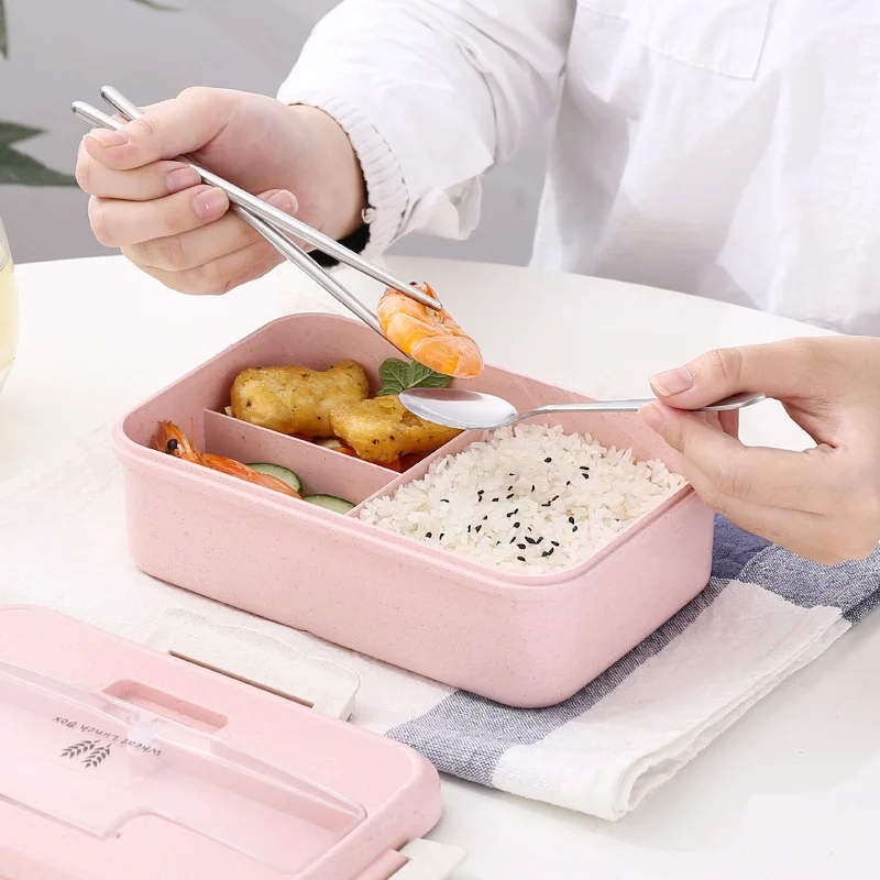 New Wheat Straw Bento Boxes Eco Friendly Lunch Box Unbreakable Organic Food Packaging Lunch Box With Stainless Steel Cutlery Set