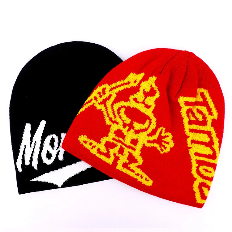 Fashion Christmas men women multicolor winter warm acrylic custom jacquard logo knitted beanies hat