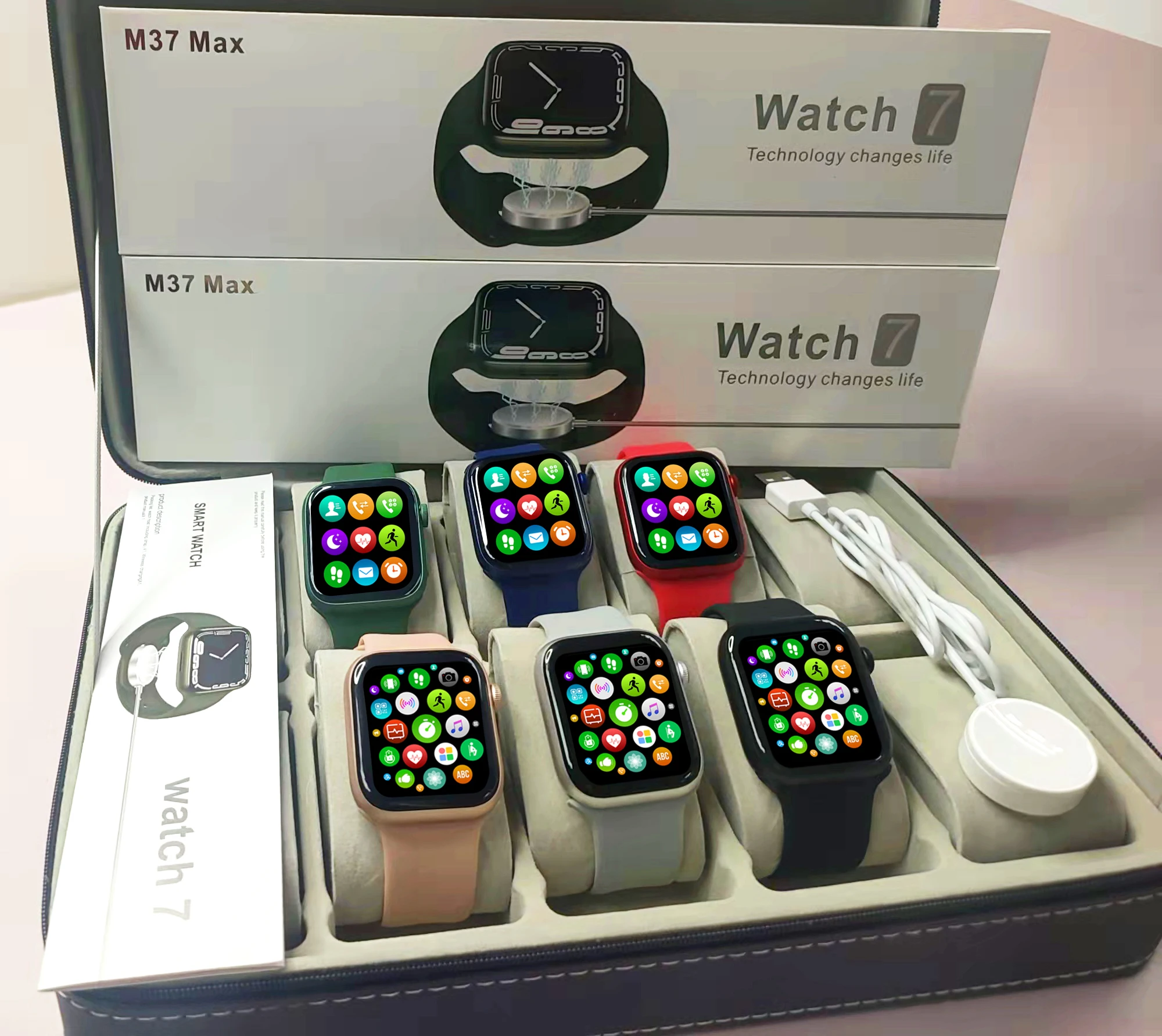 M37 max smart watch new iwatch 7 series 280 mAh IP67 1.82 INCH Wireless charging SIRI games smart watch M37 max M36plus M26 HW22