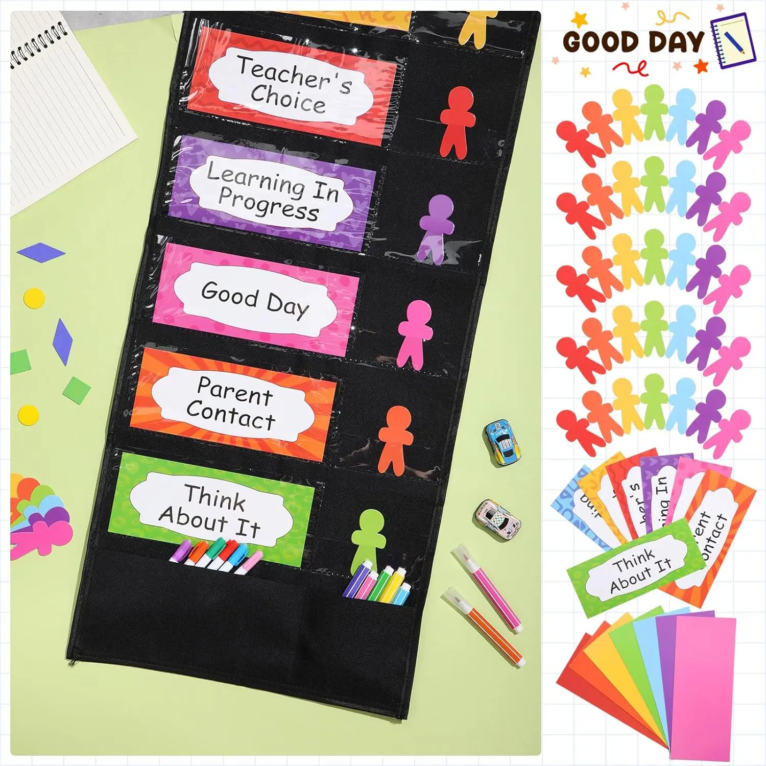 Classroom Behavior Clip Chart Student Reward Pocket Chart Hanging Incentive Behavior Bulletin Board for Office School Supplies