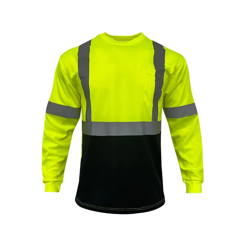 Wholesale Men Reflect Workwear Hivis Long Sleeve Green T-shirt High Visibility Two Tone safety vests Can be customized Shirts
