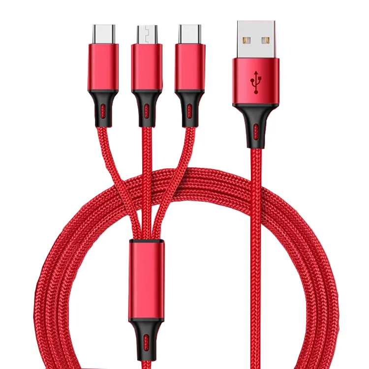  Бесплатный образец нейлоновый зарядный провод 2.4A мобильный Micro USB кабель 3 в 1 для iphone