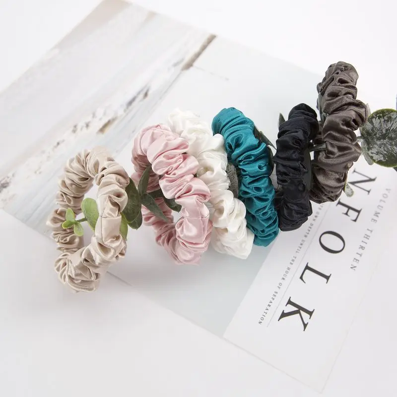 Fashion Scrunchie Quality Skinny Luxury XL Small Large 19mm  100% Real Mulberry Satin Hair Band Elastic  Hair Silk Scrunchie