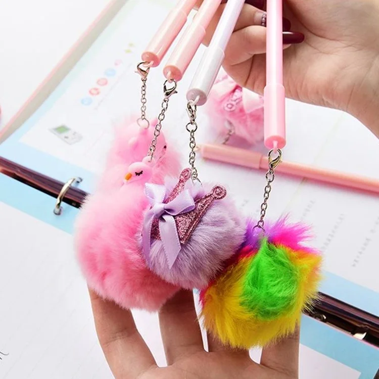 Cute Unicorn Gel Pens kawaii Fur Cartoon Creative animal ball pen pom pom stationery school supplies