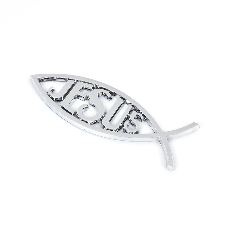
3D custom silver chrome jesus cross fish car badges embelms with sticker on backside 