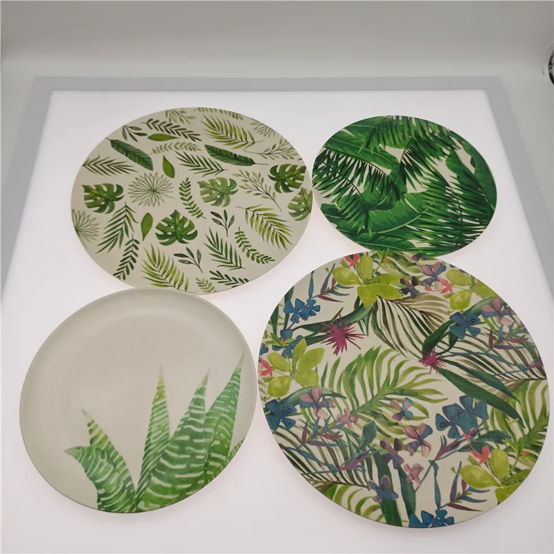 Wholesale Custom Printed 25cm Round Reusable BPA FREE Eco Friendly Melamine Bamboo Fiber Plate