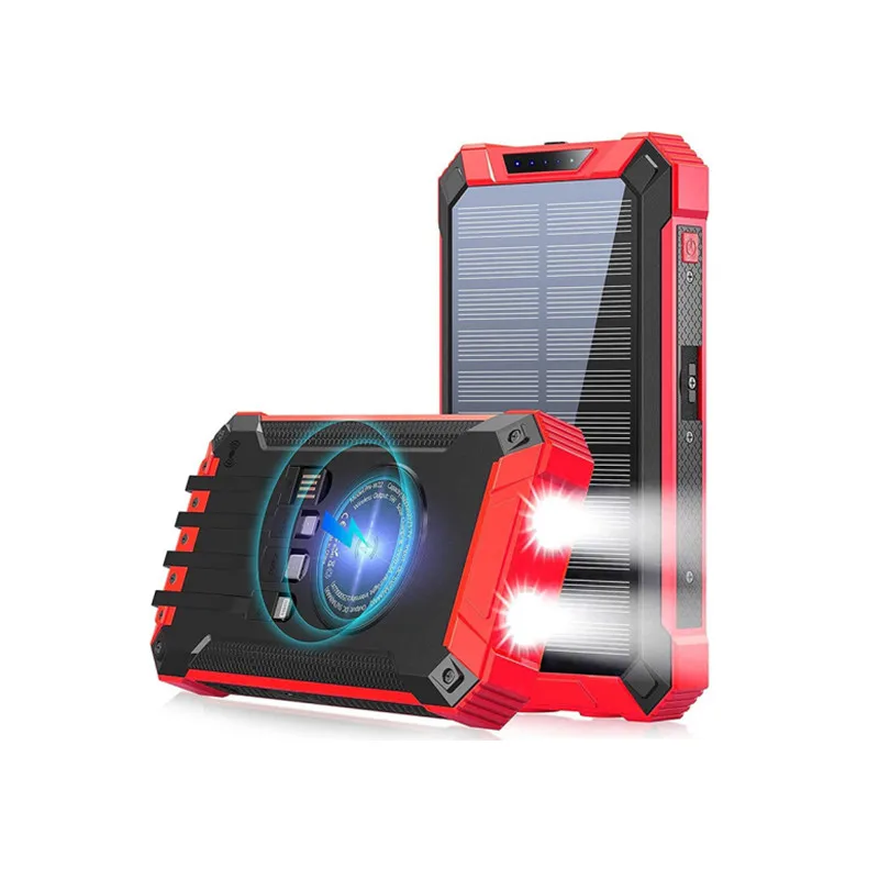 Hot Trending Outdoor Waterproof Wireless Solar Mobile Charger Portable Power Bank 20000mah With Led Flashlight