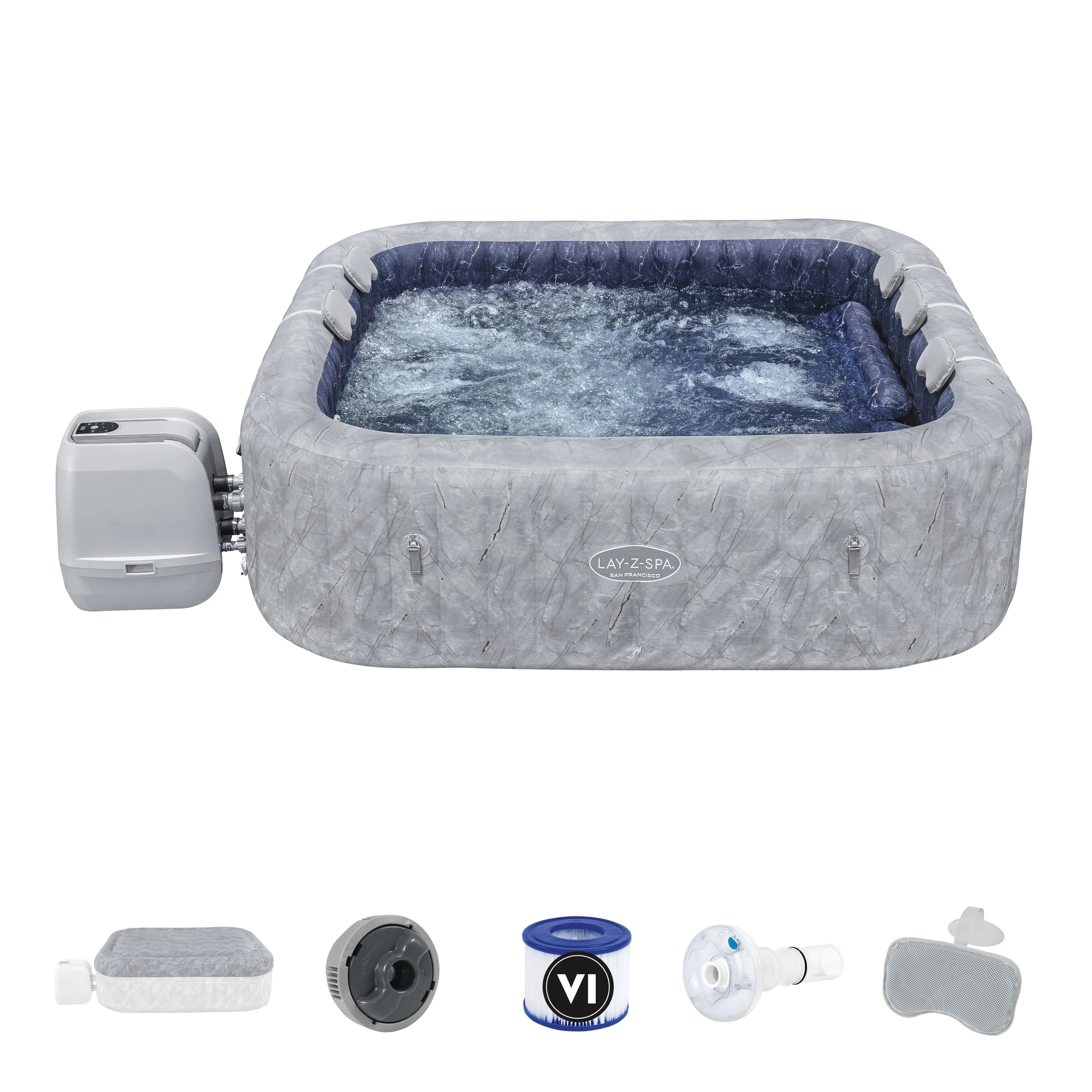 2025 NEW ARRIVAL Bestway 6001Q OUTDOOR 230x71cm 4-6 square gray marble San Francisco Energy Saving Spray Inflatable jacuzzi SPA