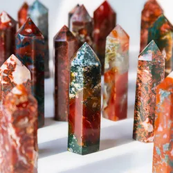 Wholesale high quality reiki gemstone natural red moss agate point quartz crystal wand folk crafts
