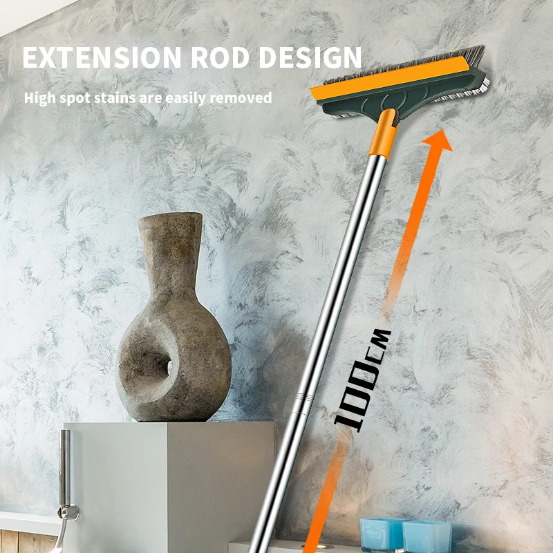 Long Handle Upgrade Rotatable Handle Broom With Scraper Window Washing Brush Squeegee 3 in 1 Floor Scrub Stiff Broom Mop