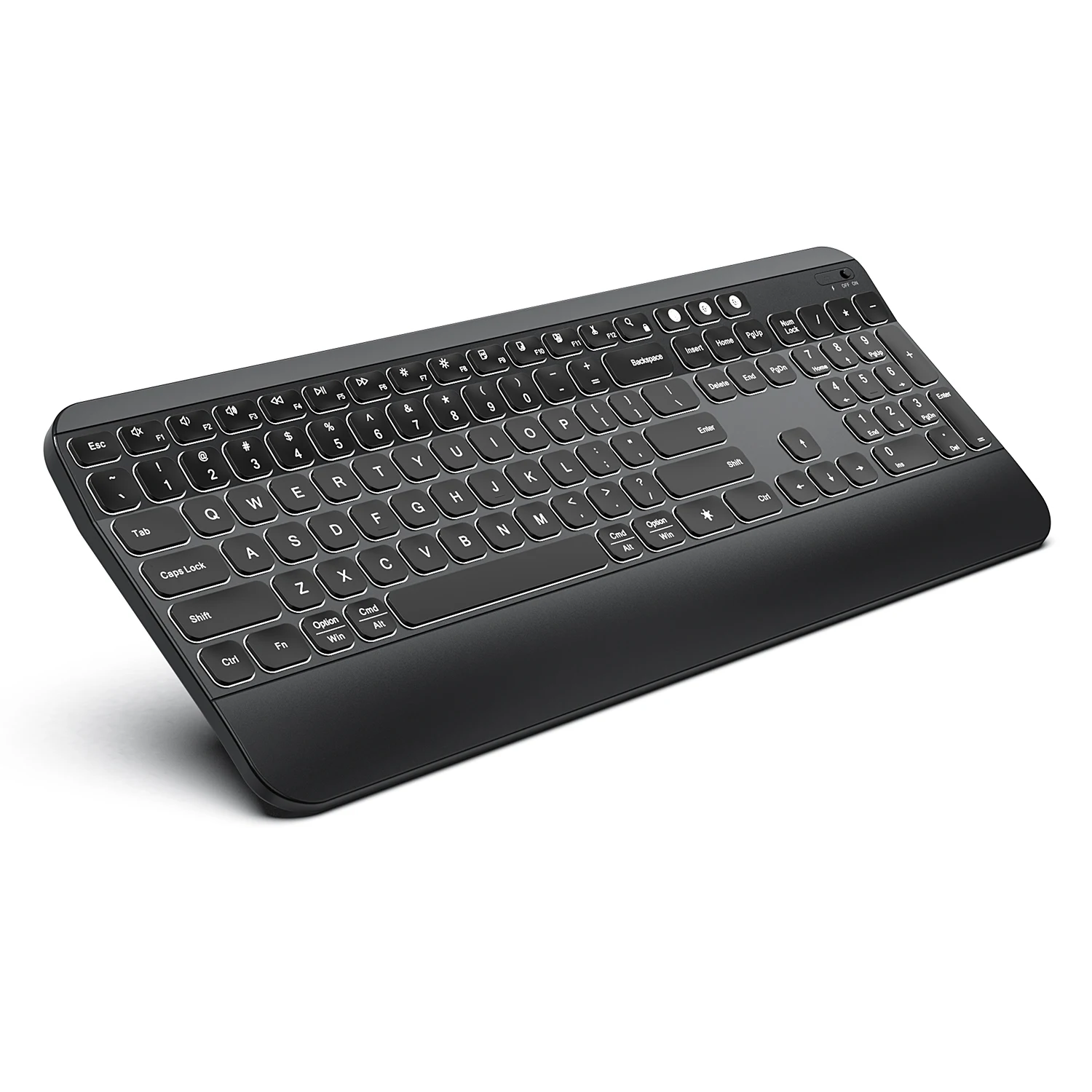 Multi-Device Rechargeable Keyboard 2.4G+BT1+BT2 Full Size Wireless LED Keyboard with Palm Rest Backlit Wireless Keyboard