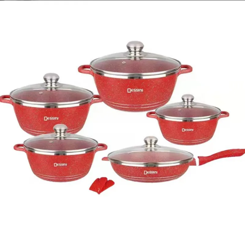 Amazon hot selling Dessini 12pcs aluminum alloy non stick ceramics decoration  kitchen pot cookware