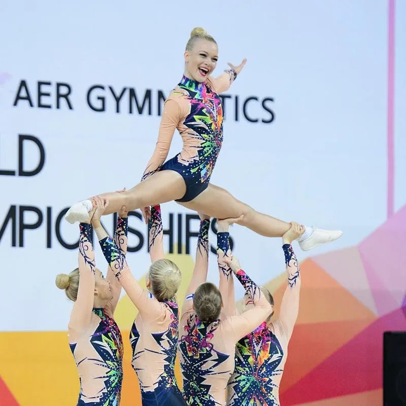 Rhythmic maillot Twirling Sport Aerobics suit rhythmic gymnastics clothes tights leotard custom made girls