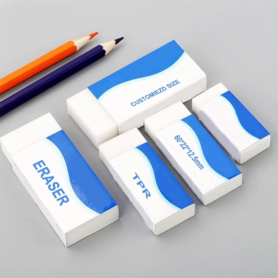 Custom White TPR Pencil Erasers Professional Office Supply Promotional Non-toxic PVC-Free Eraser School Stationery