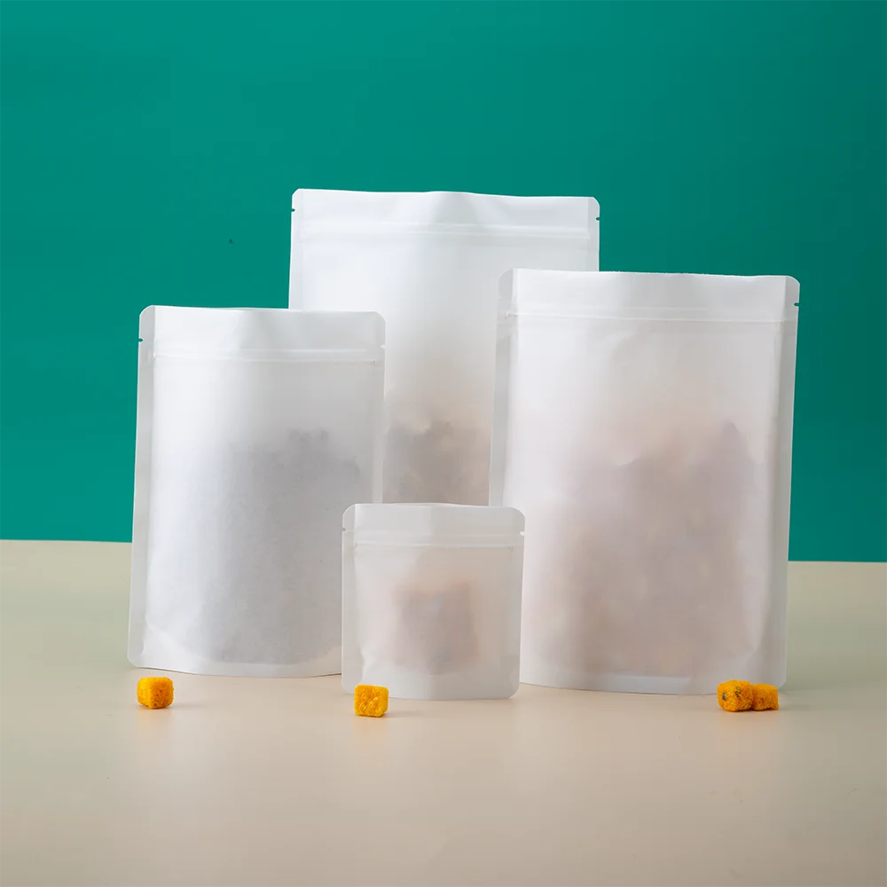 Custom Biodegradable Transparent Zipper Resealable Stand Up Pouches Food grade plastic bag for snack tea dried fruit and coffee