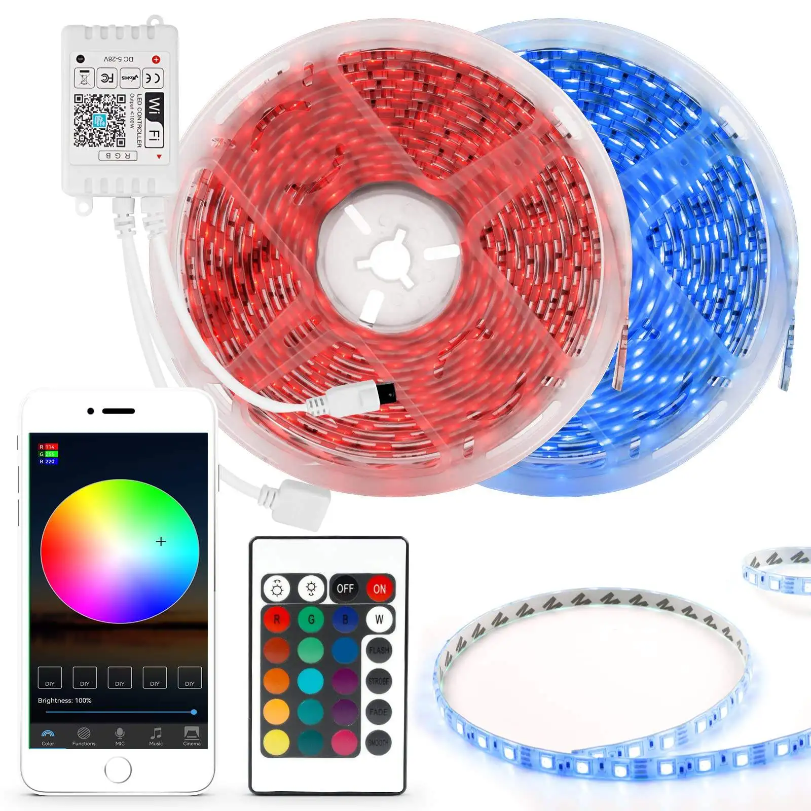 Smart auto manufacturer product app control 4 channel lighting dimmable 24 key remote addressable rgb light wifi controller