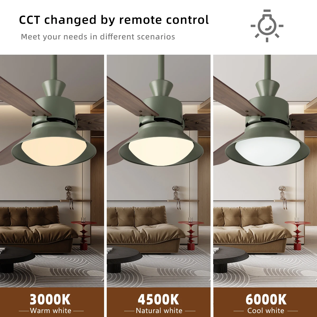 SLYNN Smart Home Control 3 Colors Led Source 3 Fan Speed Dual Direction AC Fan Ceiling with Light