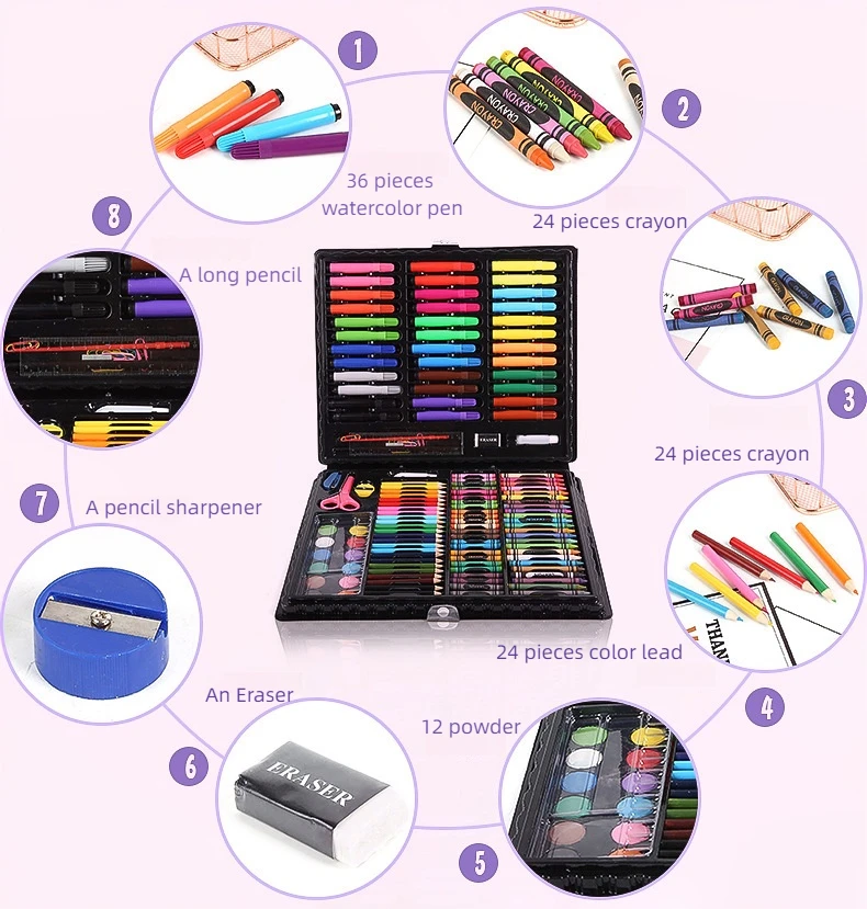 X1026-2 Hot Selling 150 Pcs Kids Drawing Kit Children Painting Art Sets Watercolored Pens Colored Pencil Crayon Art Box For Draw
