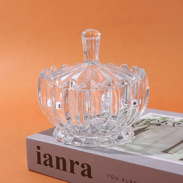 Hot Sale industry china wholesale crystal glass candle jar Transparent stripe circle crystal jar for candy crystal jar with lid