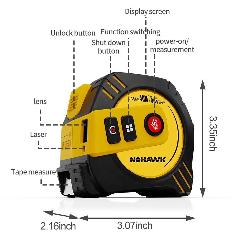 Hot Sale 40m/60m/80m 2-In-1 Function Laser Distance Meter 5M Hoto Laser Tape Measure