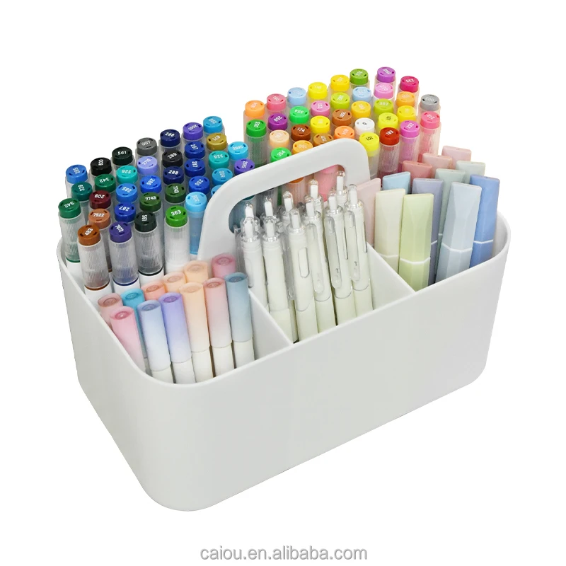 Marker Organizer Handheld Multi-compartment Pen Holder Large Capacity Desktop Cosmetic Storage Basket